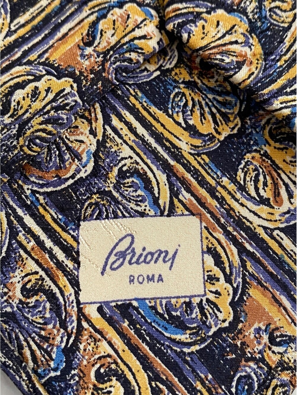 Brioni Roma Mens Cobalt Blue Gold Italian Silk Tie Necktie Made in Italy